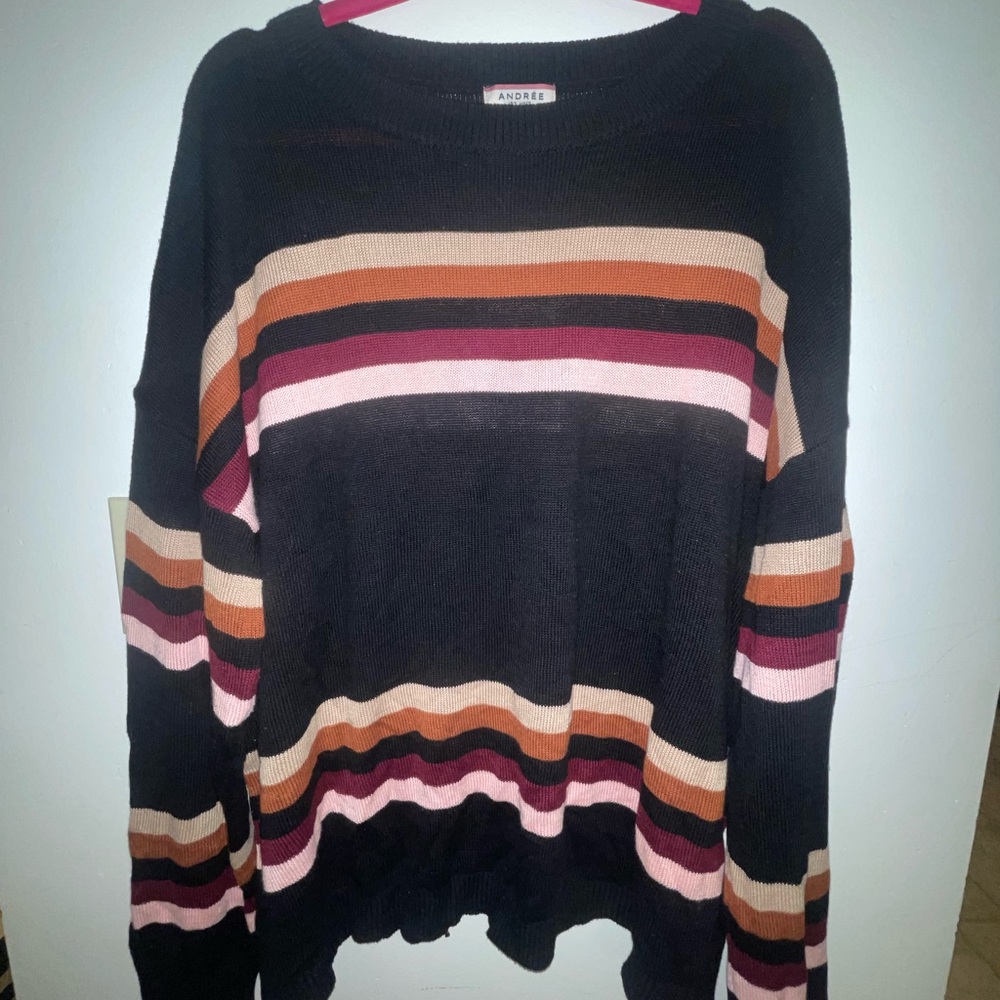 Andree by Unit Women's Striped Sweater, black with assorted colors.